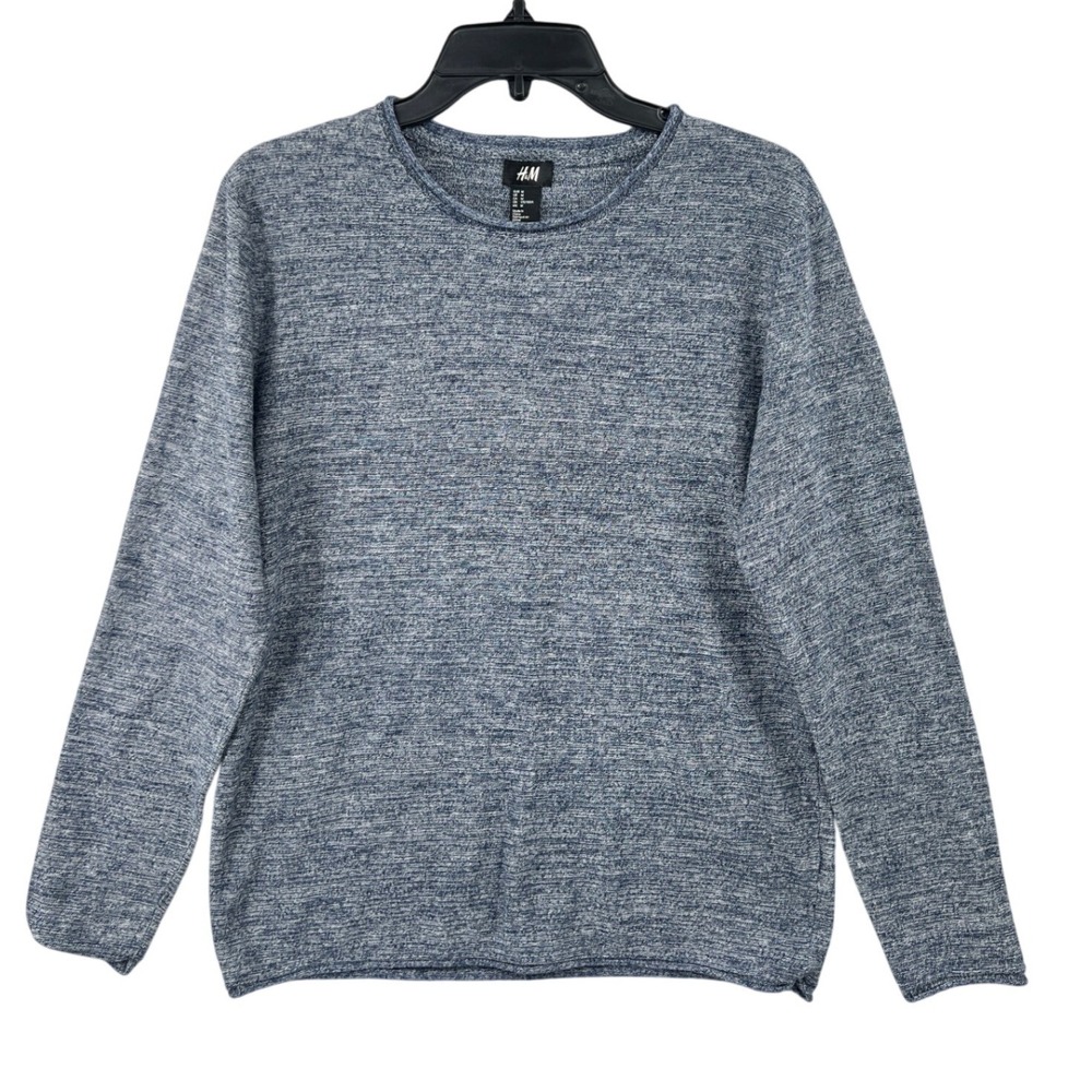 H&M Marled Knit Top Mens M Blue Heathered Crewneck Long Sleeve Minimalist